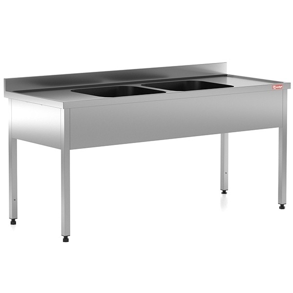 Chiuveta - Spalator profesional din inox cu 2 cuve centrale, cadru - picioare inox, dimensiuni 1600x700x850 mm