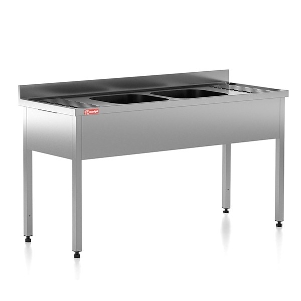 Chiuveta - Spalator profesional din inox cu 2 cuve centrale, cadru - picioare inox, dimensiuni 1600x600x850 mm