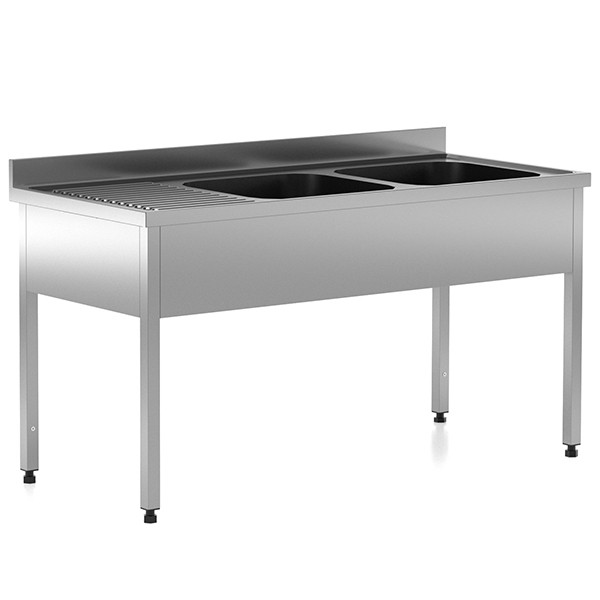 Chiuveta - Spalator profesional din inox cu 2 cuve pe dreapta, cadru - picioare inox, dimensiuni 2000x700x850 mm