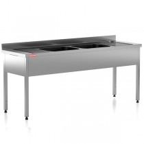 Chiuveta - Spalator profesional din inox cu 2 cuve centrale, cadru - picioare inox, dimensiuni 2000x700x850 mm