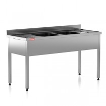 Chiuveta - Spalator profesional din inox cu 2 cuve centrale, cadru - picioare inox, dimensiuni 1600x600x850 mm