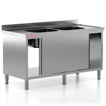 Chiuveta - Spalator profesional din inox cu 2 cuve centrale, dulap cu usi glisante, dimensiuni 1600x700x850 mm