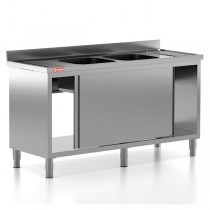 Chiuveta - Spalator profesional din inox cu 2 cuve centrale, dulap cu usi glisante, dimensiuni 1600x600x850 mm