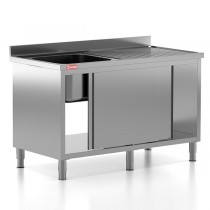 Chiuveta - Spalator profesional din inox cu 1 cuva pe stanga, dulap cu usi glisante, dimensiuni 1400x700x850 mm