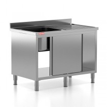 Chiuveta - Spalator profesional din inox cu 1 cuva pe stanga, dulap cu usi glisante, dimensiuni 1200x600x850 mm