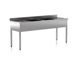 Chiuveta - Spalator profesional din inox cu 2 cuve centrale, cadru - picioare inox, dimensiuni 2000x700x850 mm