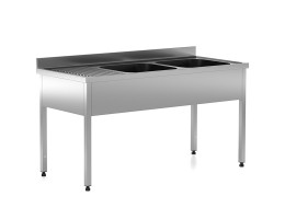 Chiuveta - Spalator profesional din inox cu 2 cuve pe dreapta, cadru - picioare inox, dimensiuni 1400x700x850 mm