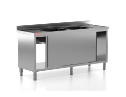 Chiuveta - Spalator profesional din inox cu 2 cuve centrale, dulap cu usi glisante, dimensiuni 1800x700x850 mm