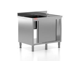 Chiuveta - Spalator profesional din inox cu 1 cuva pe stanga, dulap cu usi glisante, dimensiuni 1000x700x850 mm