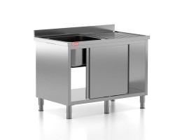 Chiuveta - Spalator profesional din inox cu 1 cuva pe stanga, dulap cu usi glisante, dimensiuni 1200x700x850 mm