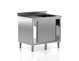 Chiuveta - Spalator profesional din inox cu 1 cuva pe dreapta, dulap cu usi glisante, dimensiuni 1000x700x850 mm