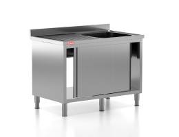 Chiuveta - Spalator profesional din inox cu 1 cuva pe dreapta, dulap cu usi glisante, dimensiuni 1200x700x850 mm