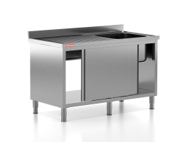 Chiuveta - Spalator profesional din inox cu 1 cuva pe dreapta, dulap cu usi glisante, dimensiuni 1400x700x850 mm