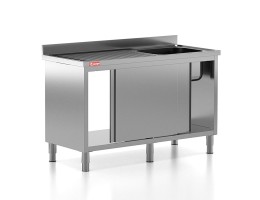 Chiuveta - Spalator profesional din inox cu 1 cuva pe dreapta, dulap cu usi glisante, dimensiuni 1400x600x850 mm